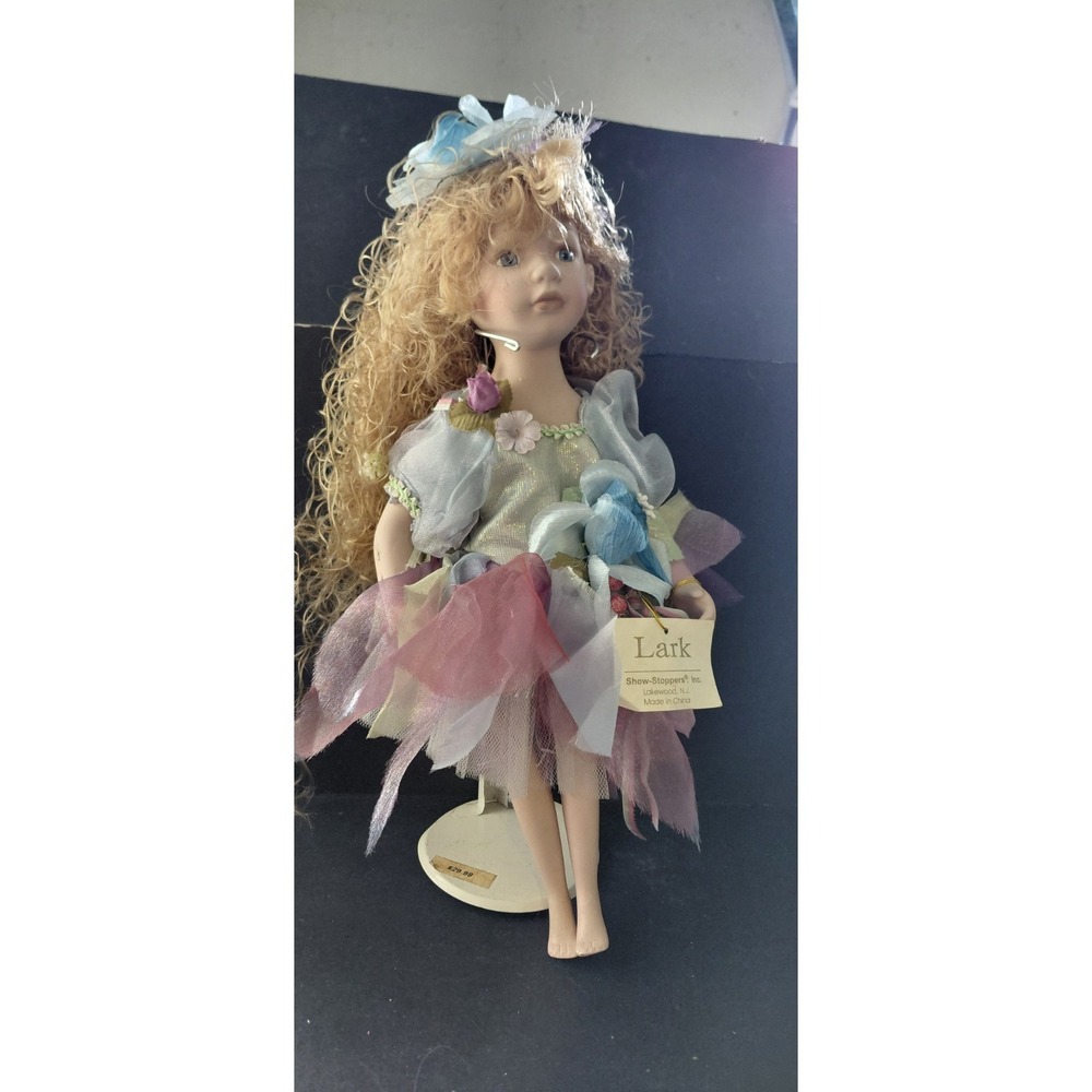 Whimsical woodland garden fairy  vintage collectible porcelain fairy doll "Lark"